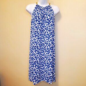 MICHAEL Michael Kors Ring-Strap Halter Dress Royal Blue White Print - XS